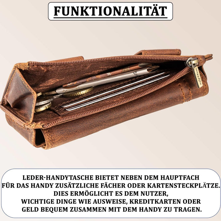 MATADOR Echt Leder Gürteltasche mit Magnetverschluss und YKK Reissverschlussfach mit RFID Schutz für