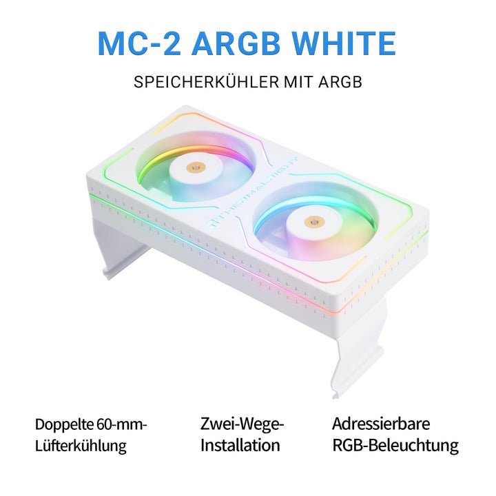 Thermalright MC-2 ARGB White Memory Cooler, Dual-Lüfter mit 3200 U/min PWM-Design, leiser RAM-Kühler