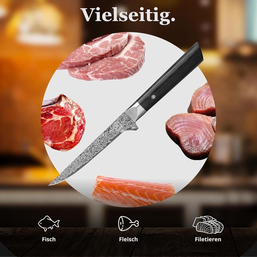 zayiko Black Edition Damastmesser Ausbeinmesser | Scharfe 14 cm Klinge aus 67 Lagen edlem dunklen Da