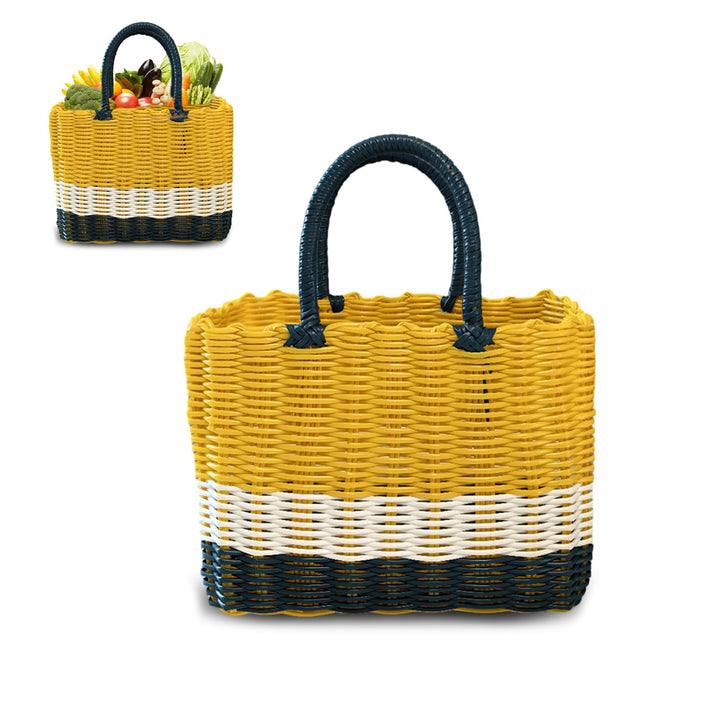 Tasche Einkaufskorb Geflochten, Korbtasche Handtasche, Strandtasche Stroh Kunststoff Shopper, Boho B