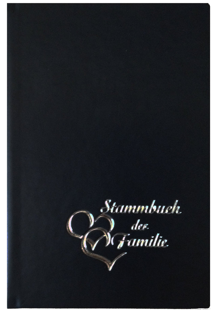 Stammbuch Herzen, dunkelblau, Lederstruktur, Herzprägung Silber, Stammbuchformat