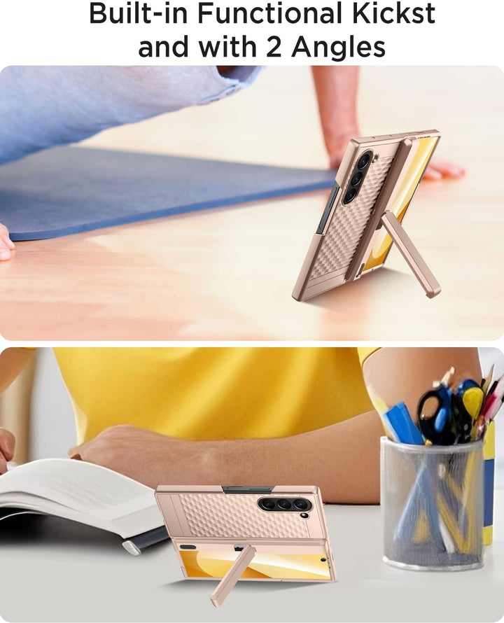 Miimall Kompatibel mit Samsung Galaxy Z Fold 6 Hülle mit Scharnierschutz+Ständer+Displayschutz, [rut