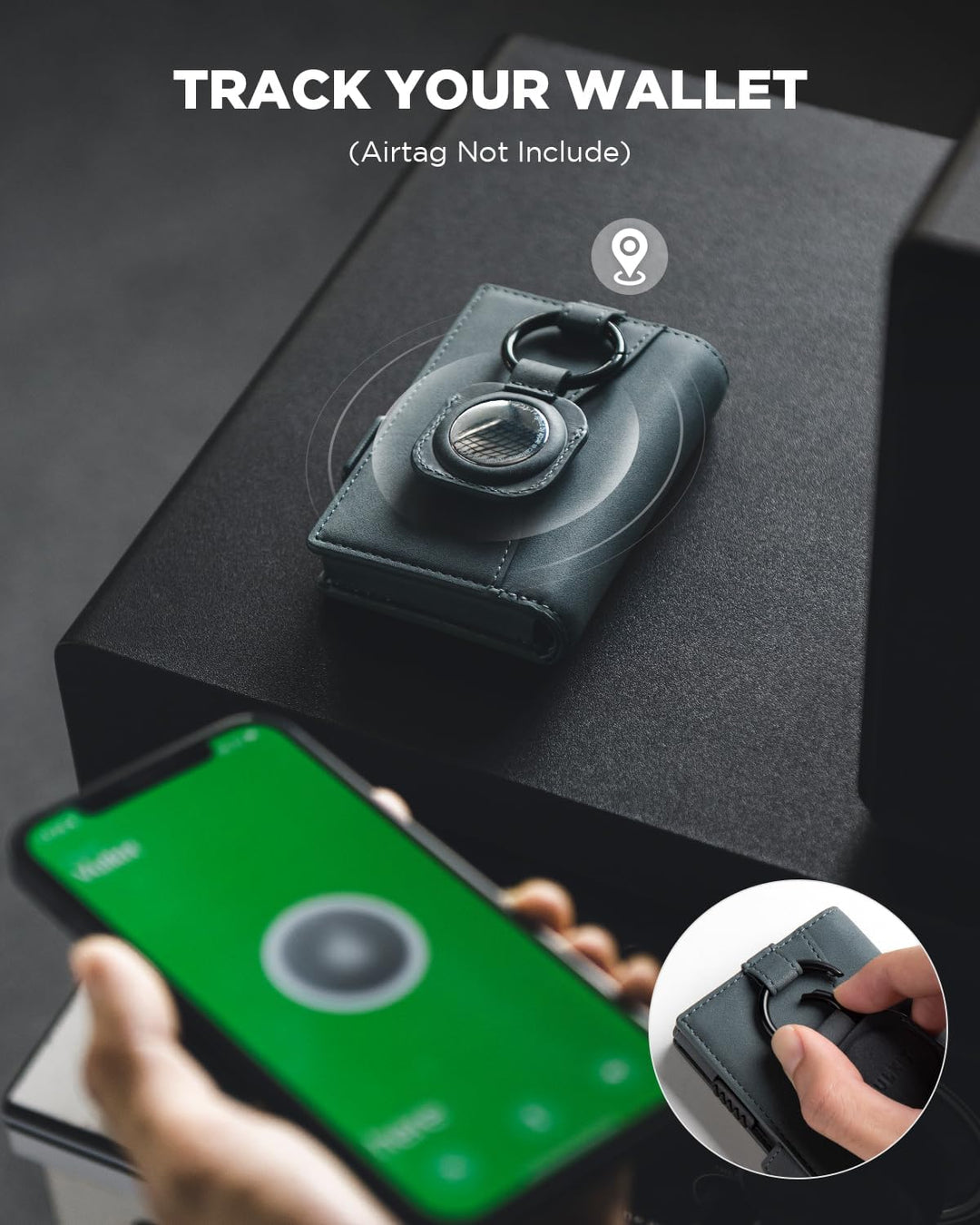VULKIT Kreditkartenetui mit Airtag-Halter, RFID-blockierendes Kartenetui aus Metall, Magnetverschlus