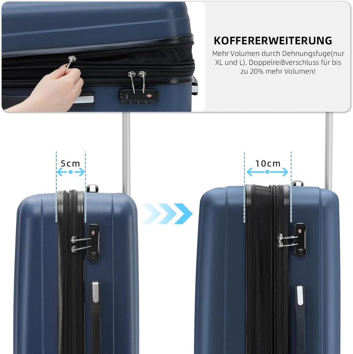 BEIBYE TSA-Schloss 2080 Zwillingsrollen 3 TLG. Reisekofferset Koffer Kofferset Trolley Trolleys Hart