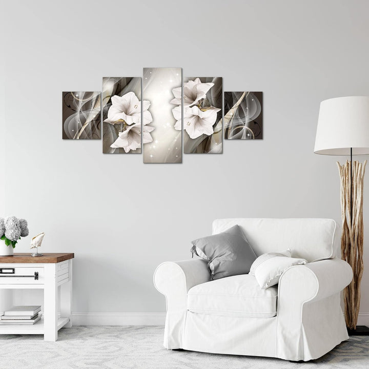 Runa Art Wandbilder Blumen Lilien 5 Teilig Bild auf Vlies Leinwand Deko Wohnzimmer Abstrakt Schwarz