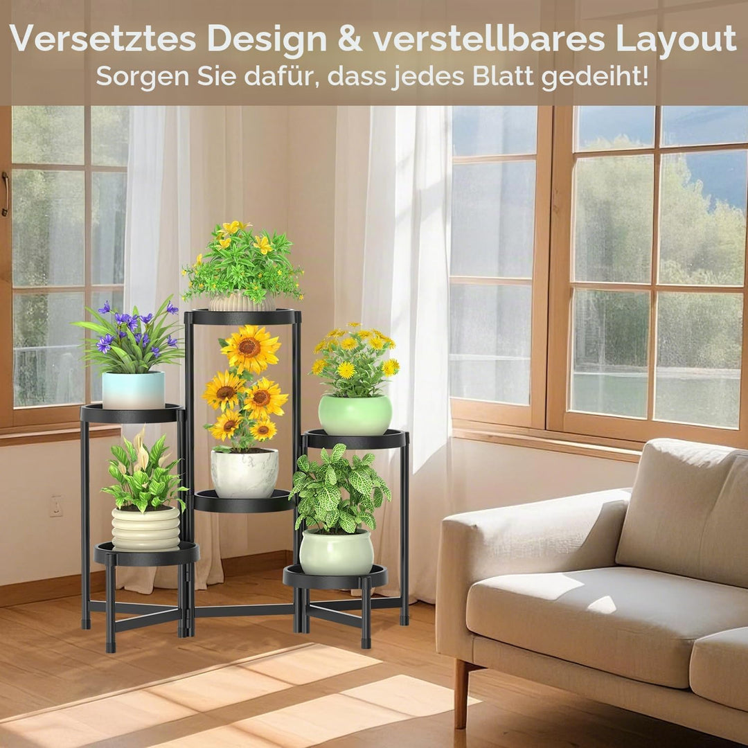 Blumenständer Pflanzenständer Pflanzenregal Outdoor Indoor Schwarz | 6-Stufiger Metall Mehrstöckig P