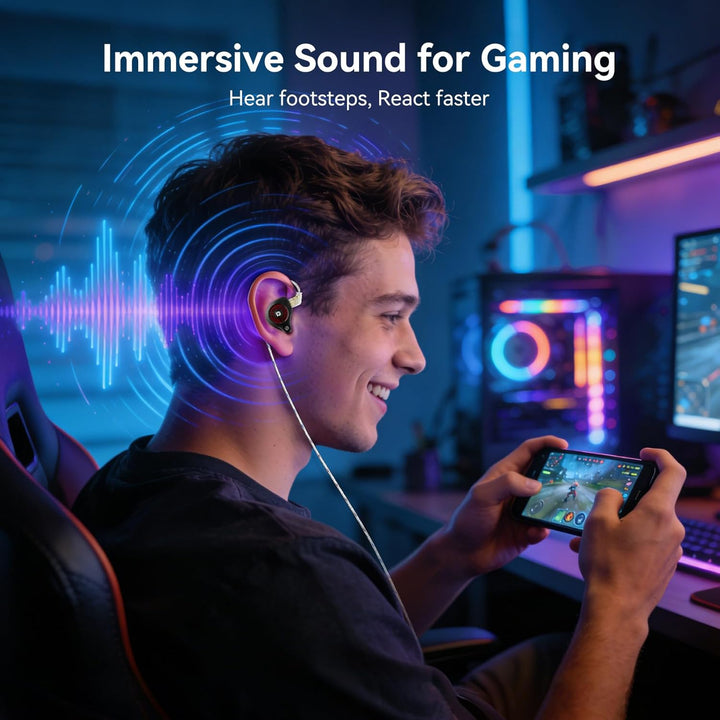Yinyoo KBEAR BK1 Gaming-Kopfhörer mit Mikrofon, 10mm Dynamic Driver Gaming-Ohrhörer für FPS-Spieler,