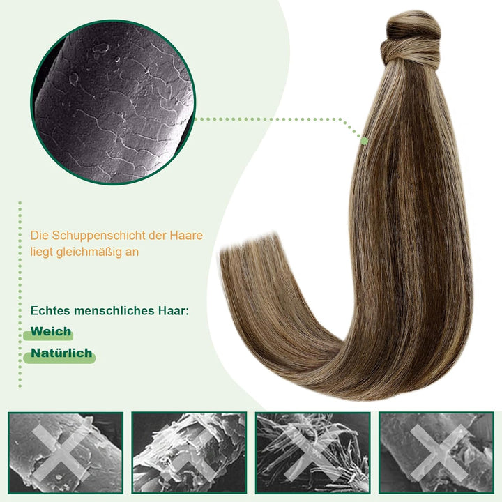Easyouth Pferdeschwanz Extensions Echthaar Zopf Haarverlangerung Echthaar 14 Zoll Farbe Dunkleres Br