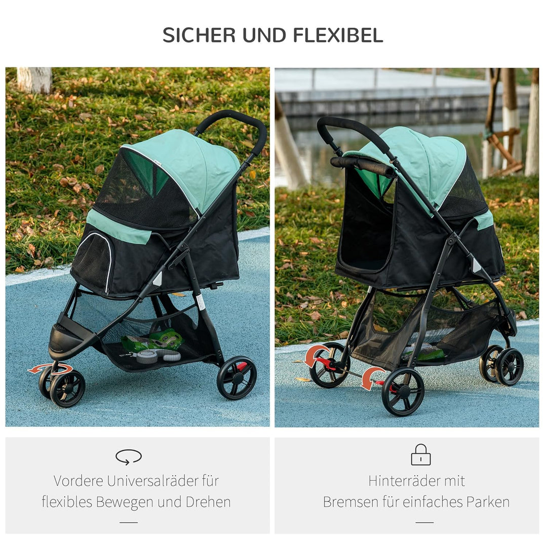 PawHut Hundewagen 2 in 1 Hundebuggy klappbar für Hunde &amp; Katzen bis 10 kg Katzenbuggy mit Kissen Net