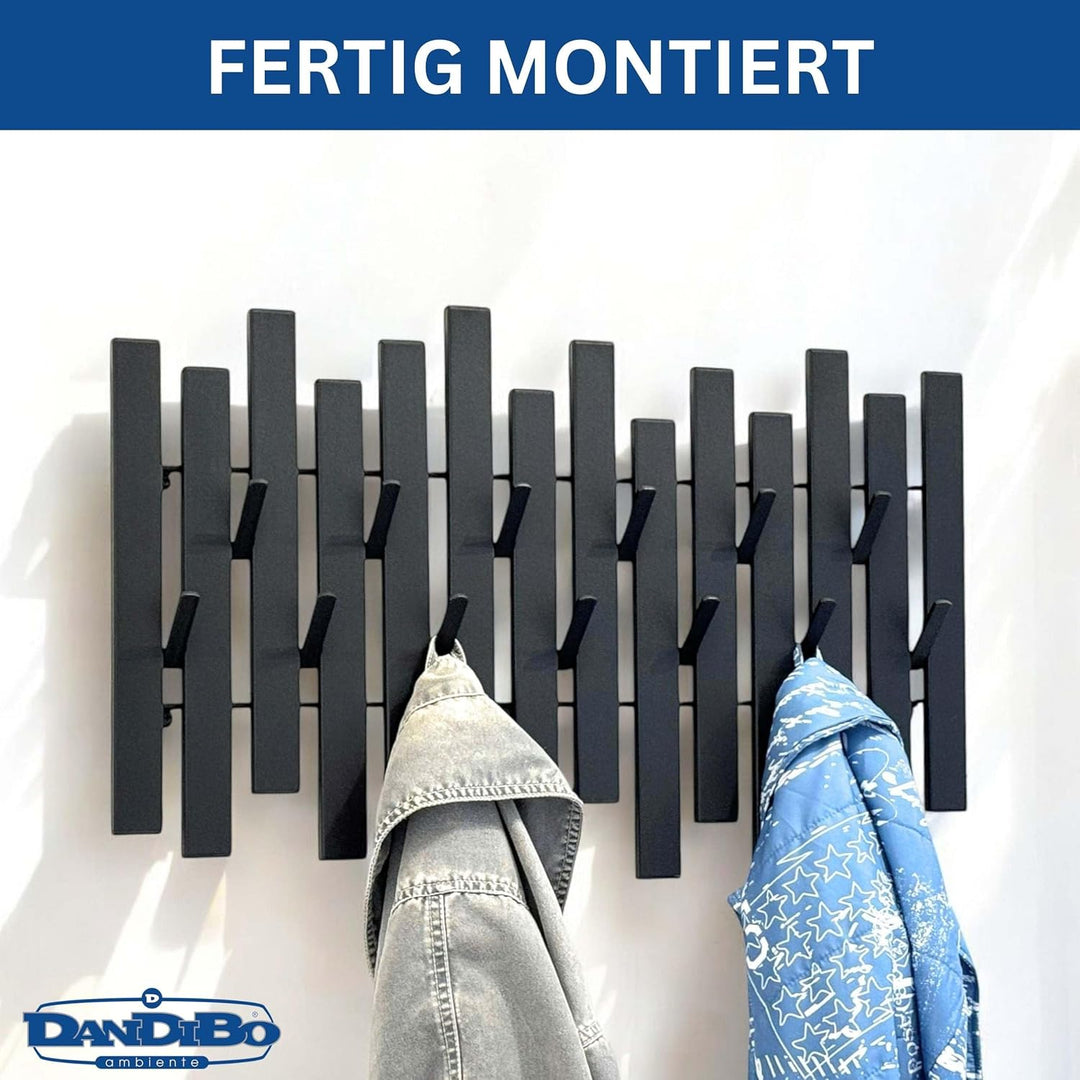 DanDiBo Wandgarderobe Schwarz Metall Modern 96637 Garderobe Wand mit Haken Garderobenleiste Hakenlei