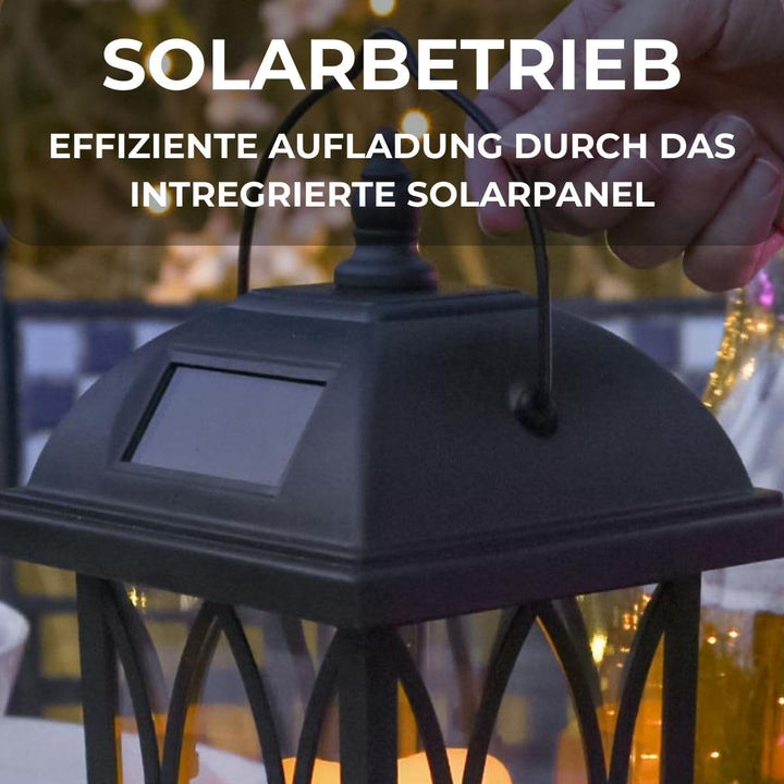 Festive Lights 27cm Schwarze Solar Laterne mit LED Kerze und täuschend echt wirkendem Flacker-Effekt