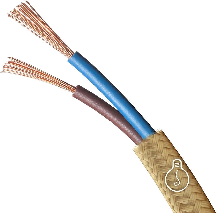 Amarcords - Textilkabel für Lampen KHAKI, rund, Jute, 10 Meter, mit 2 Leiter 2x0,75 - Stoffkabel mit