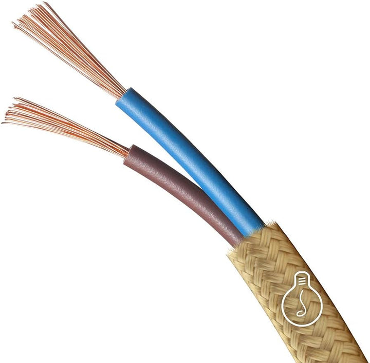 Amarcords - Textilkabel für Lampen JUTE, rund, Jute, 30 Meter, mit 2 Leiter 2x0,75 - Stoffkabel mit