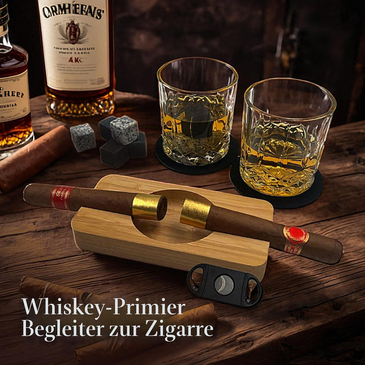 Daily Treasures Whiskey Steine Geschenkset mit hölzernem Aschenbecher&Schneider,Whiskey Gläser Set v