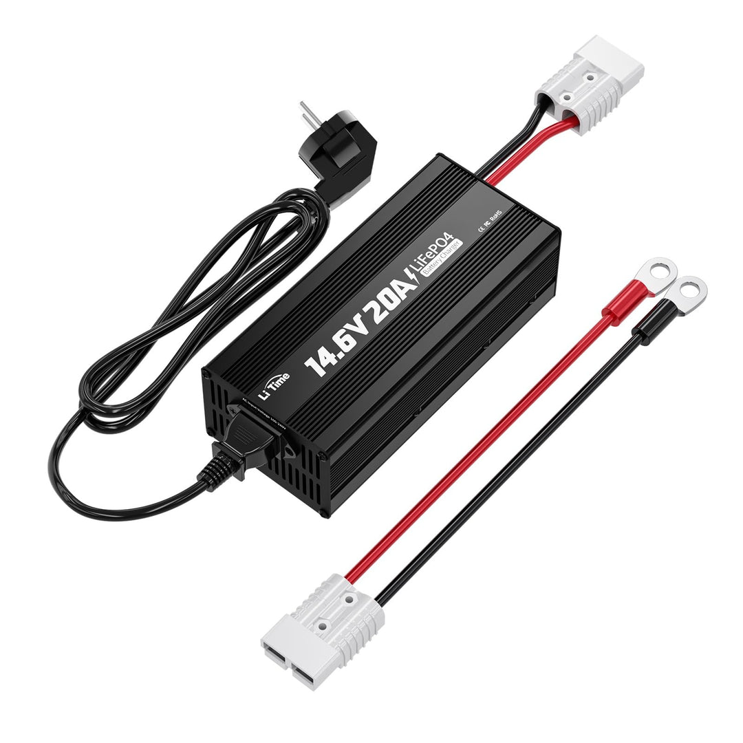 LiTime 14.6V 20A Lithium Batterieladegerät, LiFePO4 Ladegerät 12V AC-DC, Smart Charger mit Anderson