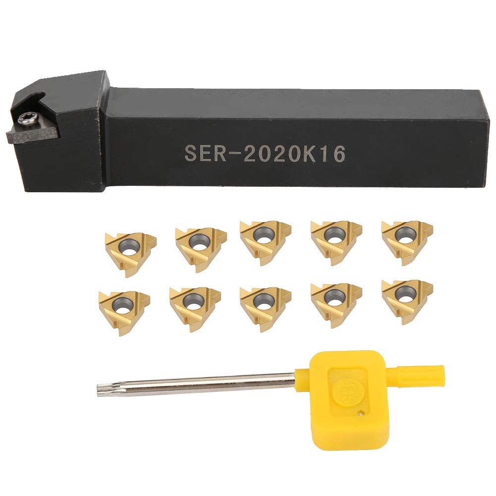 Jeanoko 10 Stück 16ER AG60 Messereinsatzschneider Einsätze Set + SER2020K16 CNC-Drehmaschine Drehwer