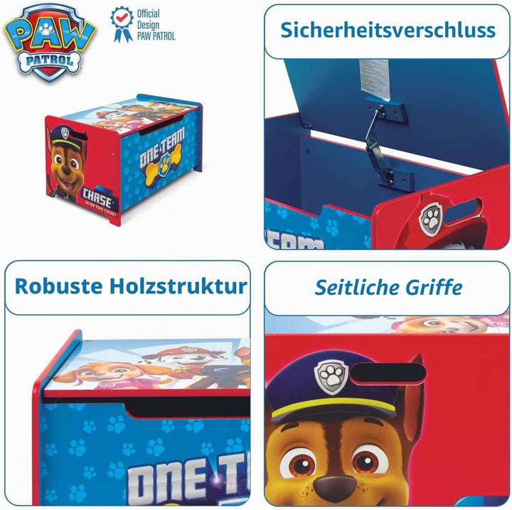 ARDITEX – Spielzeugtruhe aus Holz Paw Patrol – 62,5x40x37cm – Farbe Blau – Ideal zum Aufbewahren von