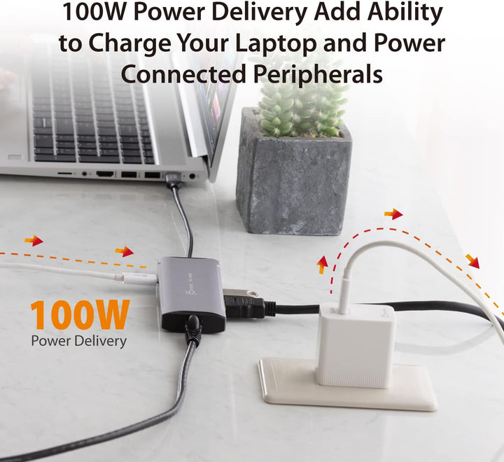 j5create USB C Hub - 4K 60Hz HDMI, 2 USB-A 10Gbps, USB-C 10Gbps mit PD 100W, Ethernet, | Multiport A