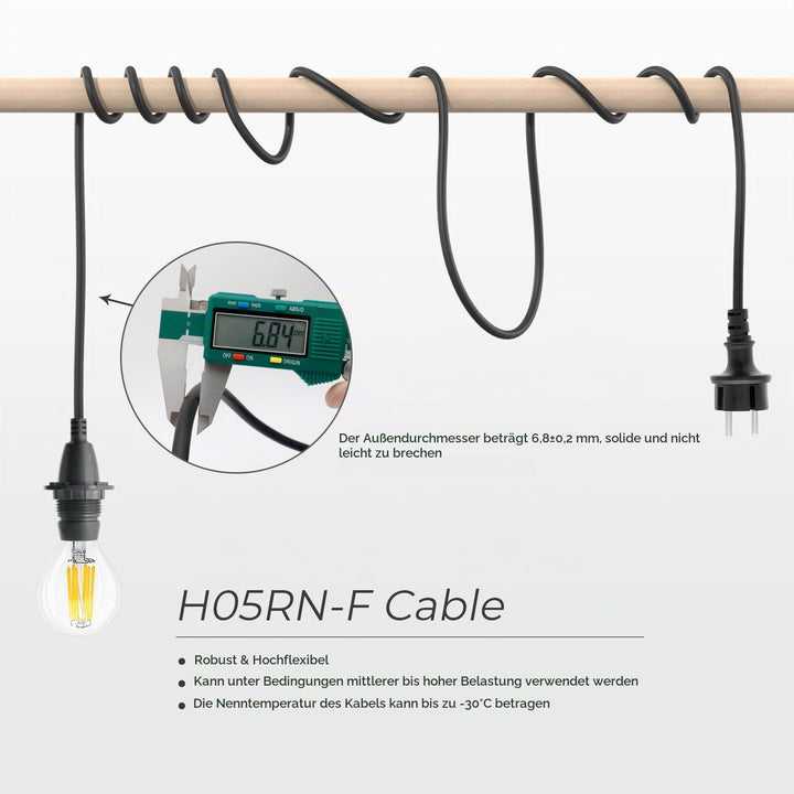 FIRMERST Wasserdichte Lampenfassung E14 mit Kabel Outdoor 10m IP44 10 M Schwarz, 10 M Schwarz