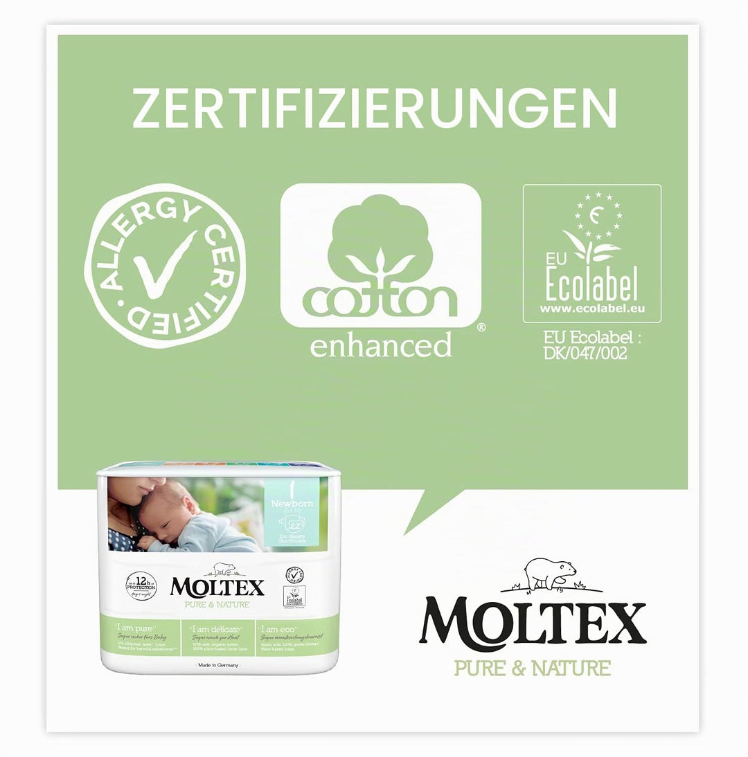 Moltex Pure & Nature Ökologische Windeln Grösse 1 (2-5 kg) - 88 Windeln Grösse 1 (88 Stück), Grösse