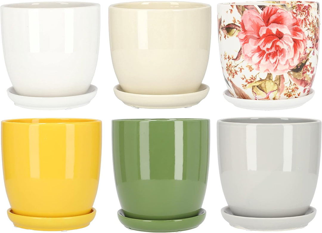 KOTARBAU® 2er Set Keramik Blumentopf Übertopf für Blumen Pflanzen ⌀ 17 cm mit Tropfschale Gelb ⌀ 17