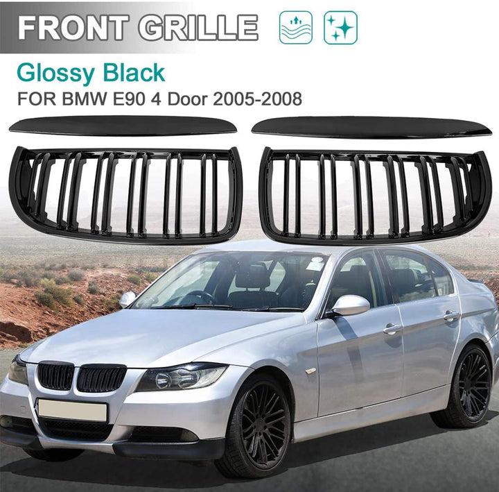 TOPTHAN E90 Kühlergrill Passend für BMW E90 E91 2005 2006 2007 2008 Glanz Kühler Front Doppel Rippen
