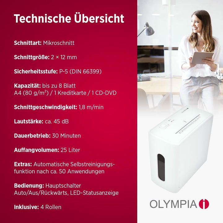 Olympia MC 2508 S Aktenvernichter | Papierschredder Aktenvernichter & Paper Shredder für Dokumente |
