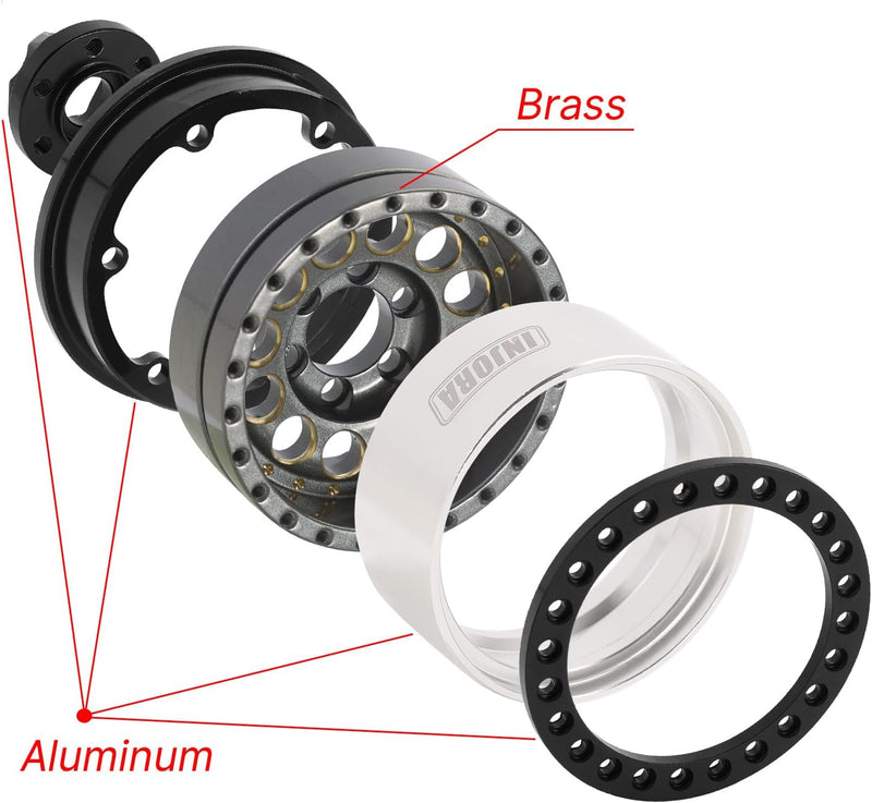 INJORA 1.9" Beadlock Felge - 153g Super Heavy Messing & Aluminium Deep Dish Felge für 1/10 RC Crawle