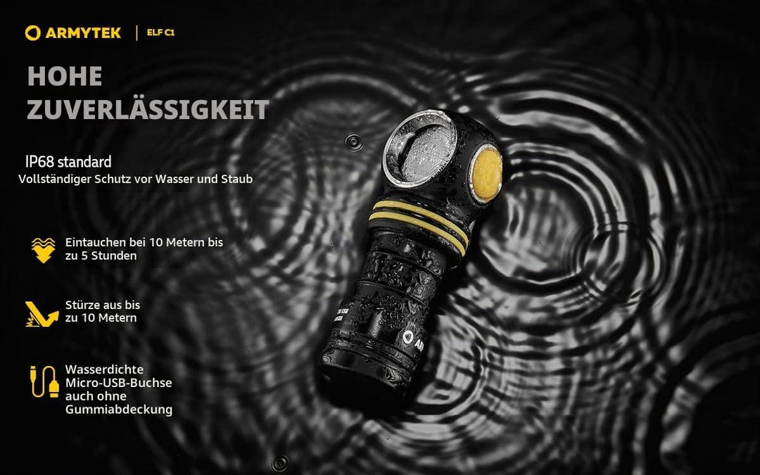Armytek NEU, Stirnlampe Elf C1 v2 Kaltweiss 1000 Lumen LED-Lampe Micro USB Aufladbarer, Qualitativ H