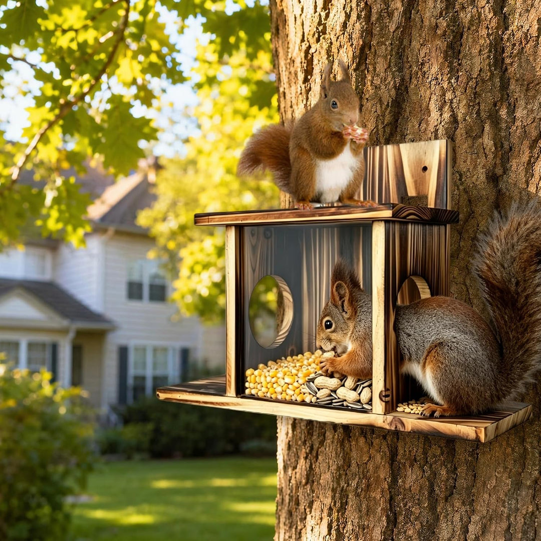 Eichhörnchen Futterhaus: Eichhörnchen Haus, Eichhörnchenhaus, Naturfarbe Holz Voederstation Eekhoorn