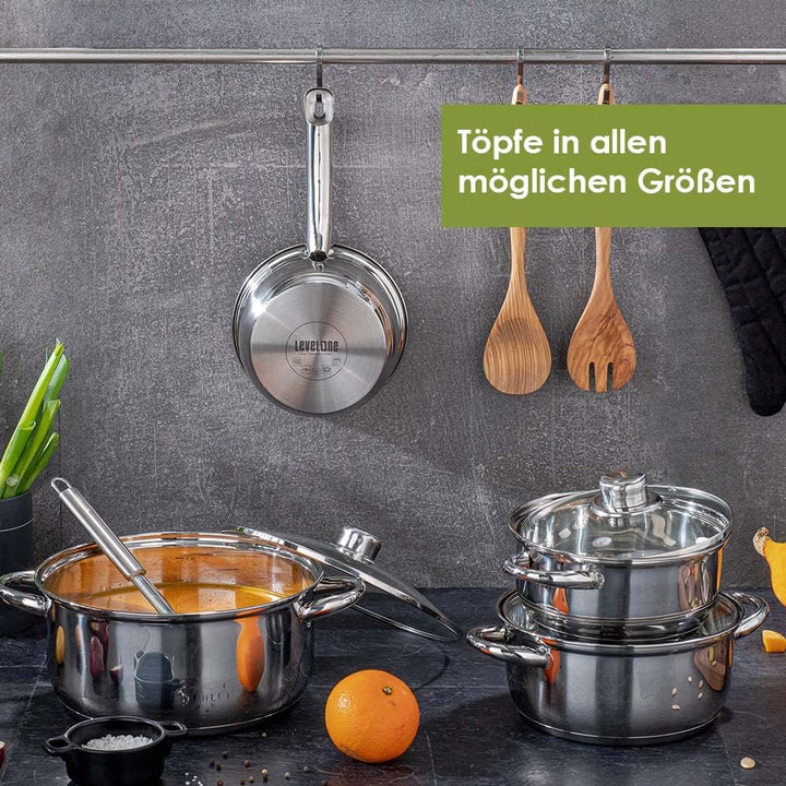 LEVELONE Topfset 4-teilig Induktion Edelstahl poliert induktionsgeeignet Kochtopfset mit Glasdeckel