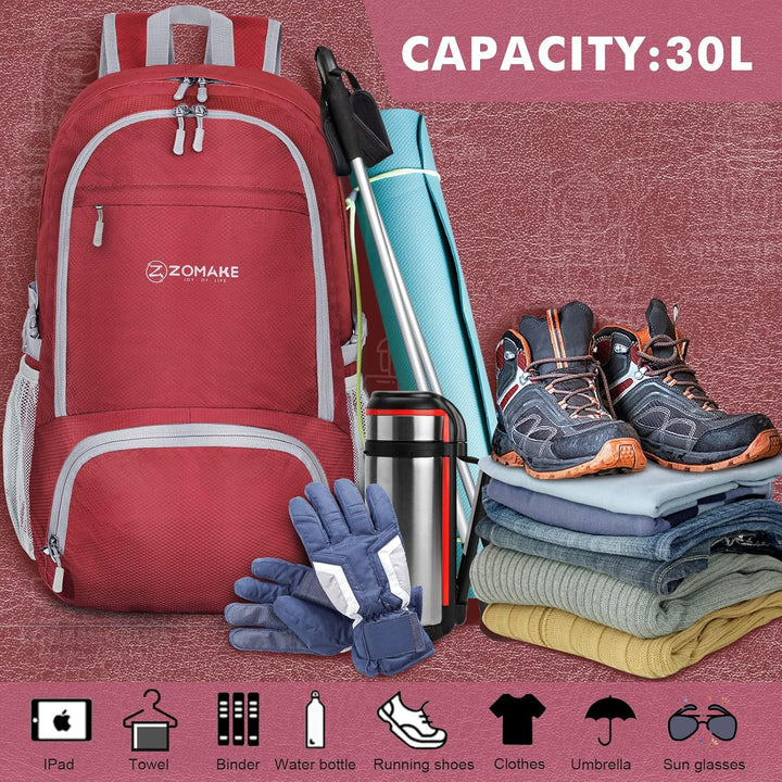 ZOMAKE Leicht Faltbarer Rucksack Packbare Backpacks 30L,Kleiner Faltbar Wanderrucksack Wasserdicht f