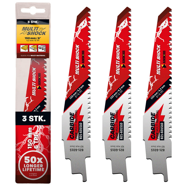 AMBOSS MULTI SHOCK - 3x Säbelsägeblatt Länge 150 mm / 6 ZpZ - ideal für Holz mit Nägeln und Holz mit