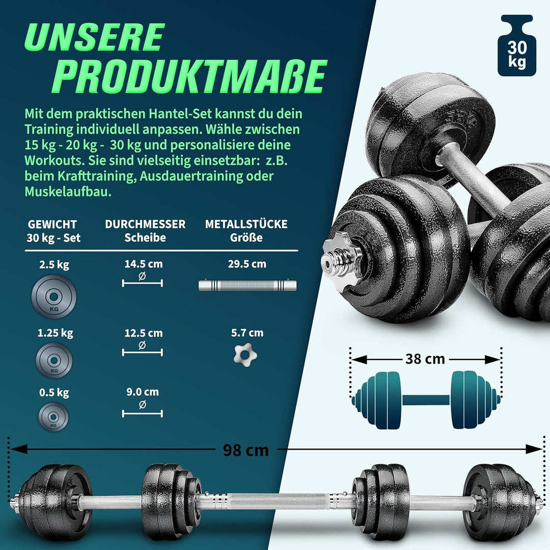 RE:SPORT 2 in 1 Hanteln Set 15-60kg | Hantelset Gusseisen verstellbar | Kurzhantel &amp; Langhantel | St