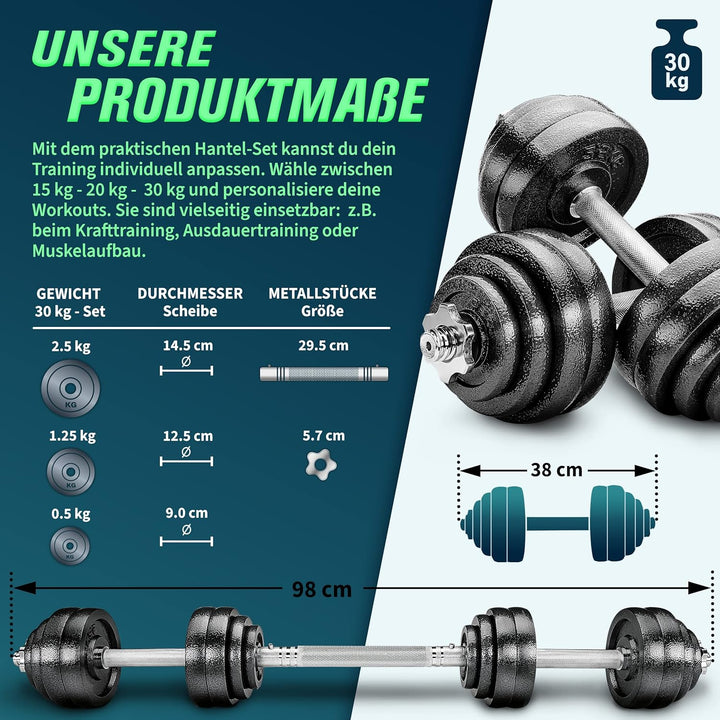 RE:SPORT 2 in 1 Hanteln Set 15-60kg | Hantelset Gusseisen verstellbar | Kurzhantel &amp; Langhantel | St