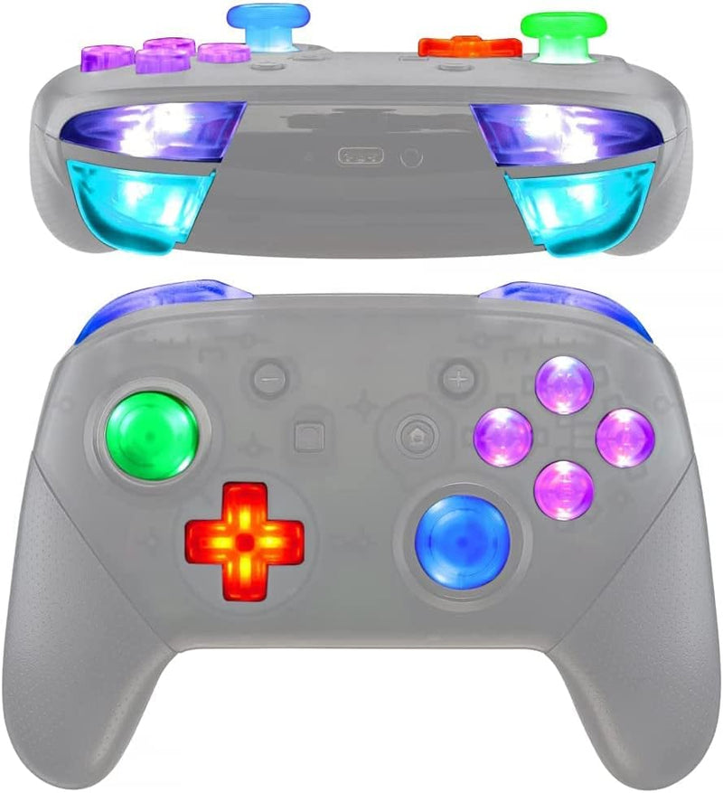 eXtremeRate DTFS LED Tasten Kit für Switch Pro Controller, 9 Modi 6 Bereiche Leuchttasten Thumbstick