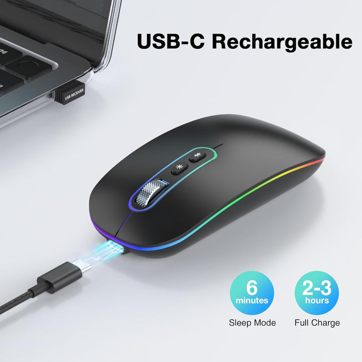 RaceGT Maus Aufladbar Kabellos Bluetooth 5.1 + USB 2,4 GHz LED Mouse Wireless Ergonomic Leise klick