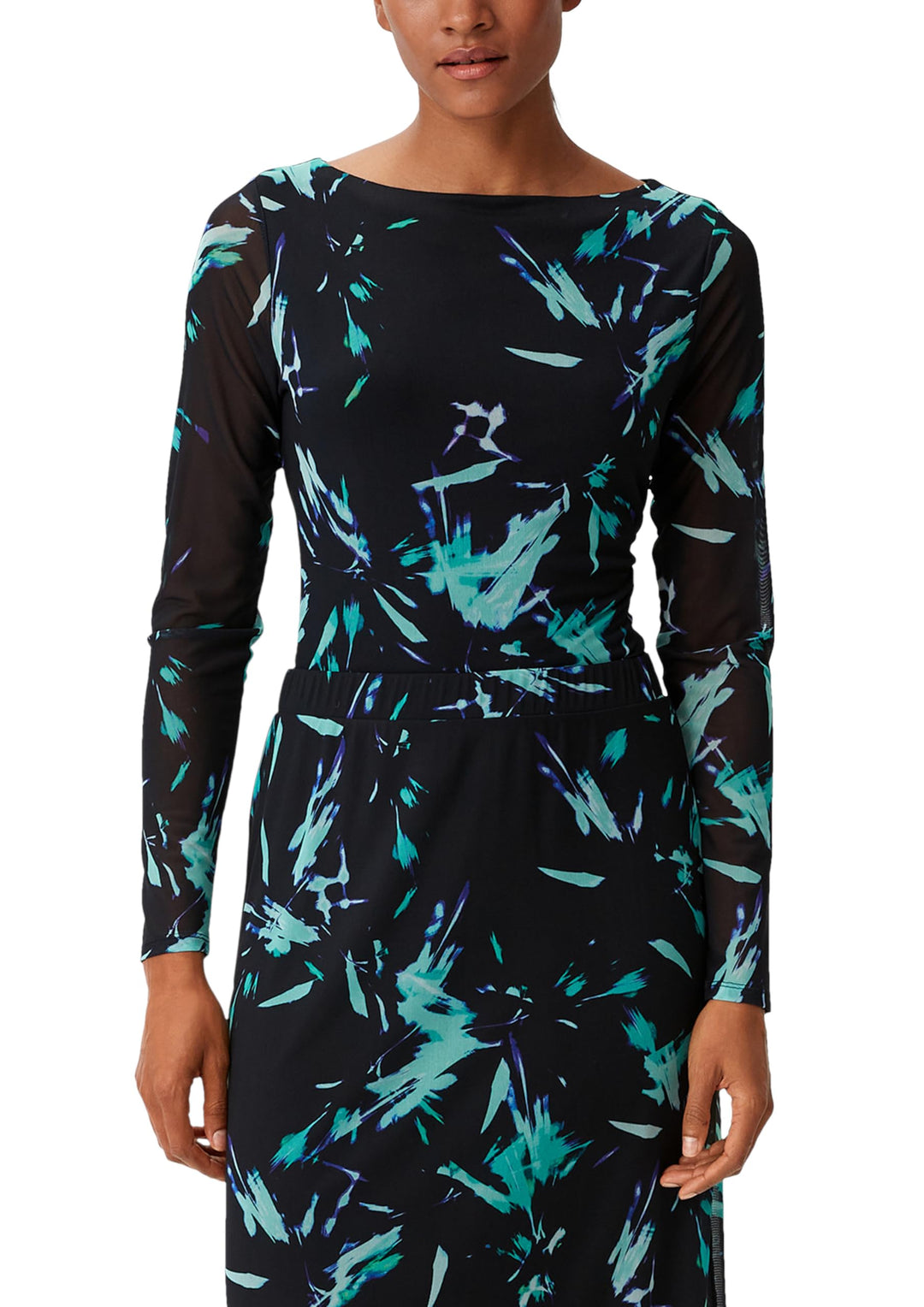 comma Damen T-Shirt 38 Schwarz, 38 Schwarz