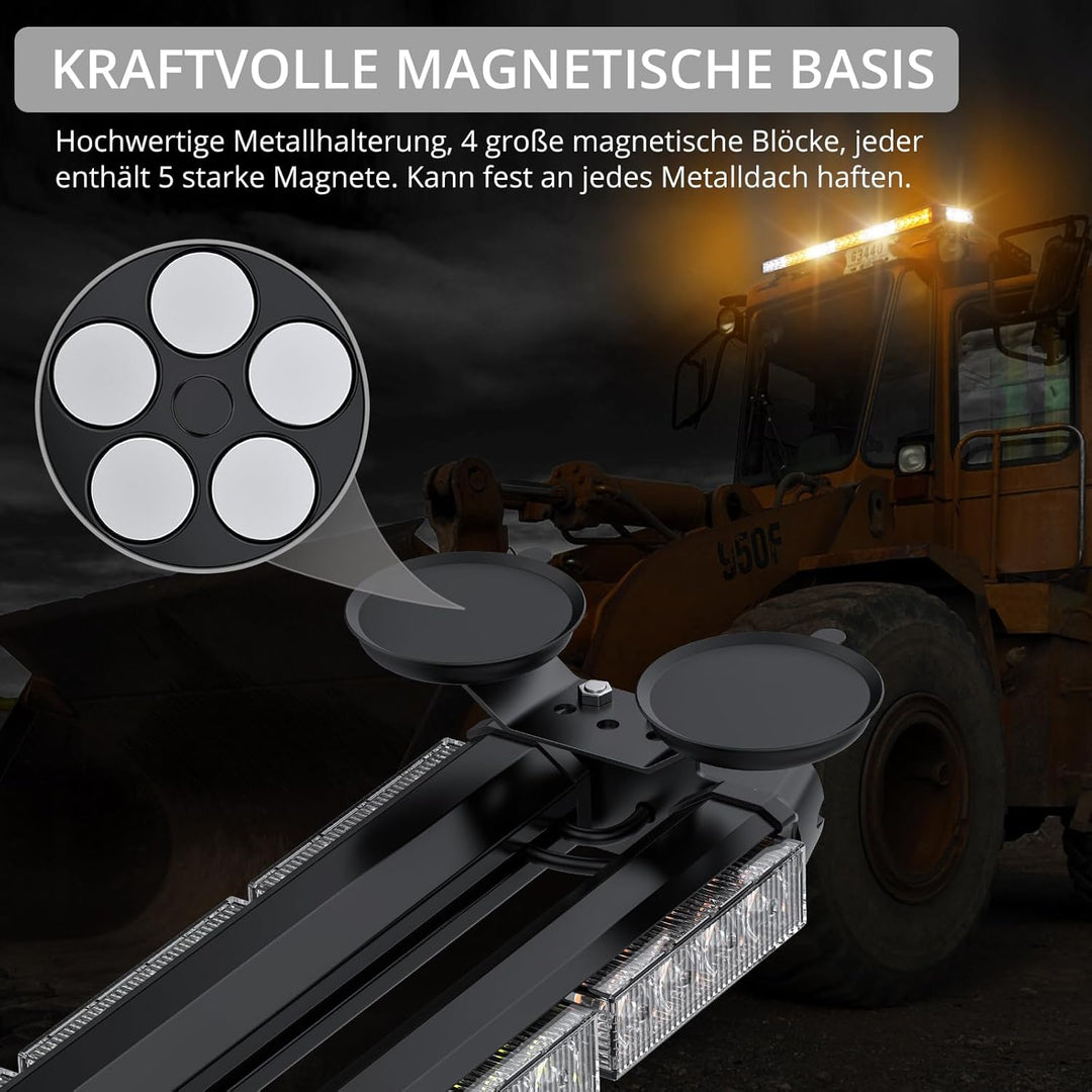 Justech 54LEDs Warnleuchte Rundumleuchte 27 Modi Blitzleuchte Schraube Starker Magnet Amber + Weiss