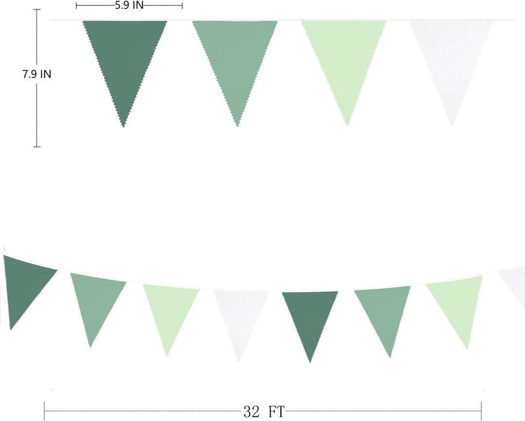 32Ft Salbeigrüne Partydekorationen Avocadogrüne Dreiecksflagge Stoffbanner Wimpelkette Girlande Luft