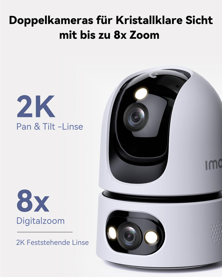 Imou 2K+2K QHD Dual Kameras Überwachungskamera Innen mit Person/Haustiererkennung, 360° PTZ WLAN Kam