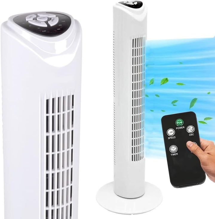 BAKAJI Turmventilator leise Säule automatische Oszillation Leistung 45 W Höhe 80 cm mit 3 Geschwindi
