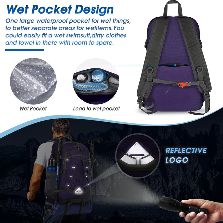 IGOLUMON Wanderrucksack Herren Damen 40L Wasserdichter Rucksack Leicht Faltbarer Reiserucksack Trekk