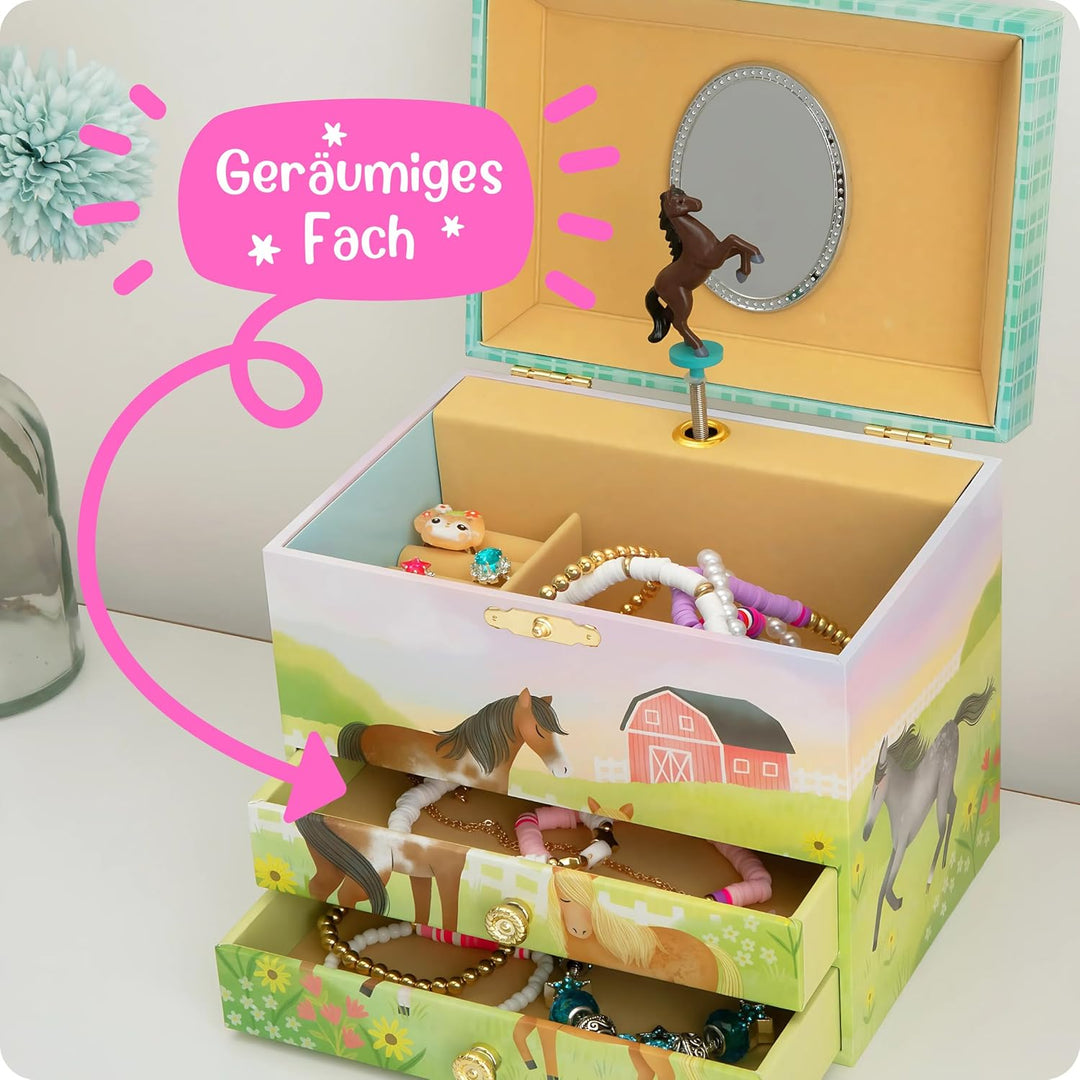 Giggle & Honey Musik Schmuckschatulle - Pferdspielzeug für Mädchen 4-6 Jahre, Geschenke Pferd und Ki