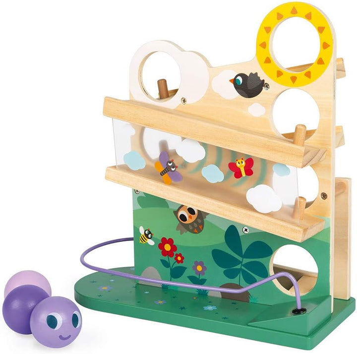 Janod - Wooden Caterpillar Ball Track - Toddler Manipulation and Dexterity Toy - For children from t