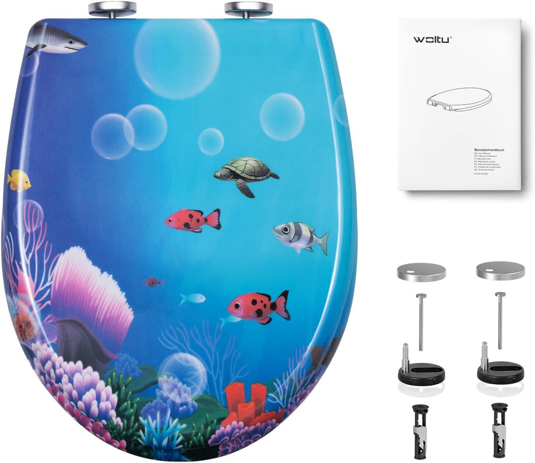 WOLTU WC Sitz mit Absenkautomatik,Toilettensitz Motiv,Klodeckel mit Quick-Release-Funktion und Antib