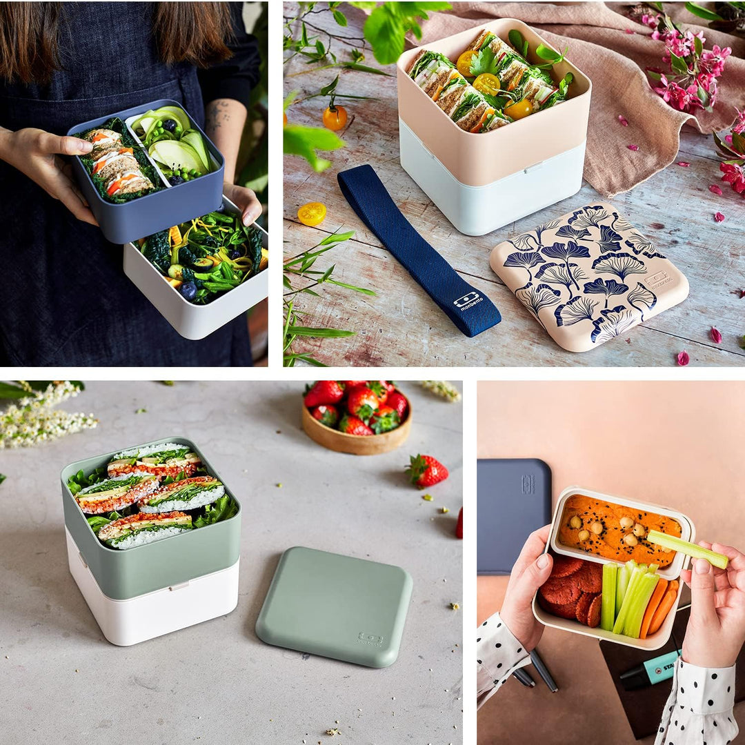 MONBENTO - Bento Box Erwachsene Square blau/rosa Made in France - Brotdose mit 2 Fächern Luftdichten
