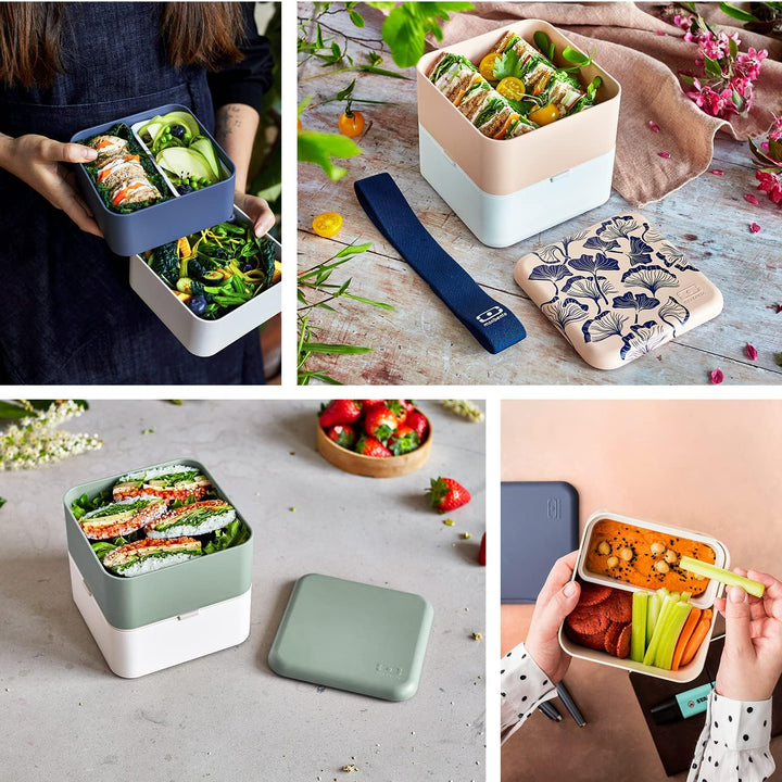 MONBENTO - Bento Box Erwachsene Square blau/rosa Made in France - Brotdose mit 2 Fächern Luftdichten