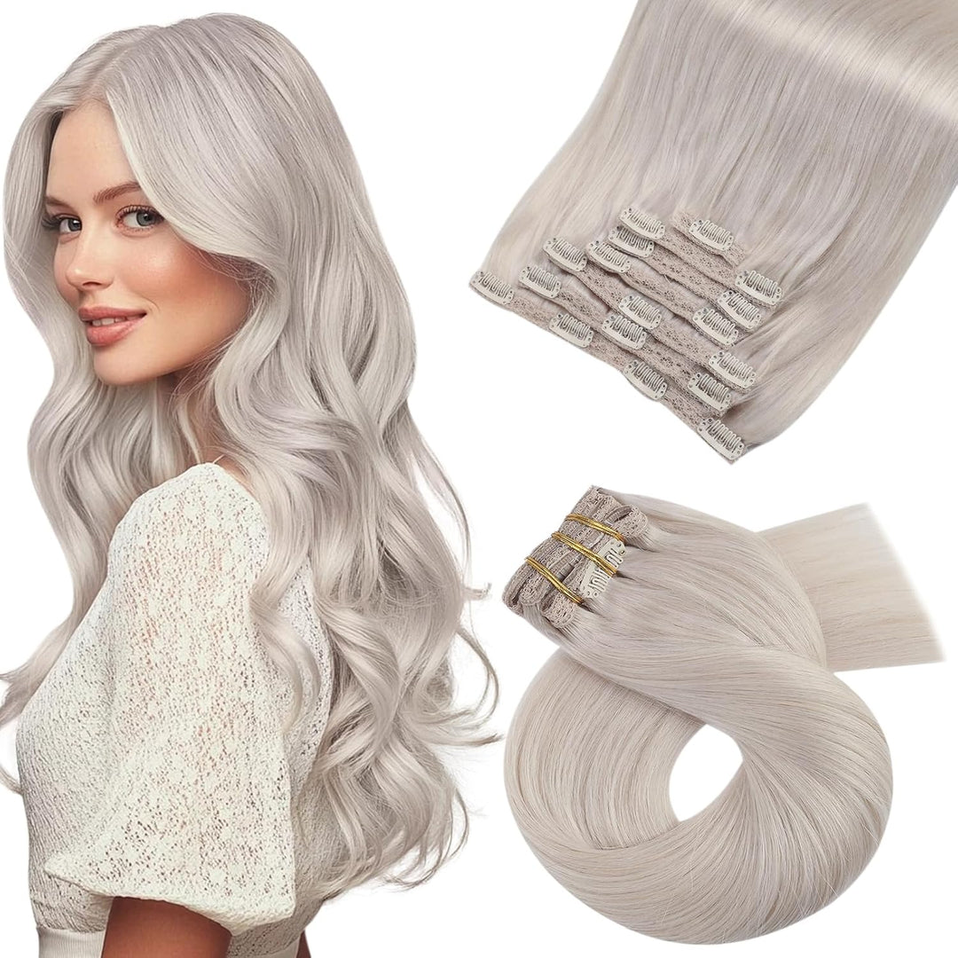 Moresoo Clip in Extensions Echthaar Blond Echthaar Extensions Clip Weissblond Remy Haarverlängerung