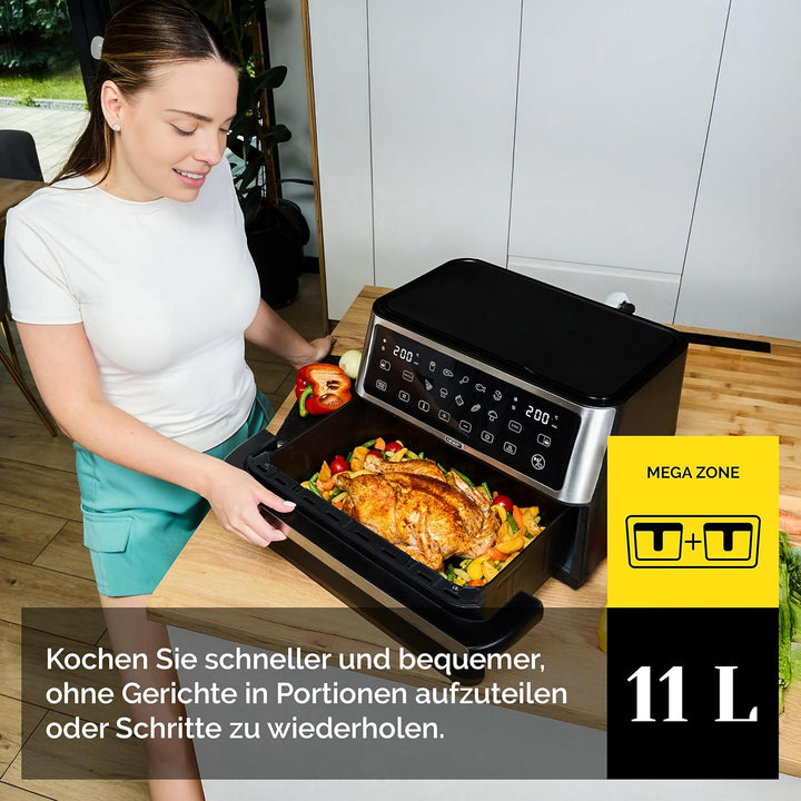 Yoer Heissluftfritteuse, 11L Airfryer, 6-in-1, 12 automatische Programme, Spülmaschinenfester Korb,